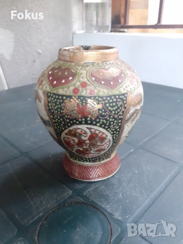 Красива стара ваза порцелан Сатцума Satsuma, снимка 3 - Антикварни и старинни предмети - 53312667