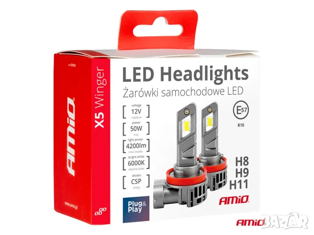 LED крушки AMiO X5 Winger H8 6000K 50W 11-18V CANBUS, снимка 6 - Аксесоари и консумативи - 55868637
