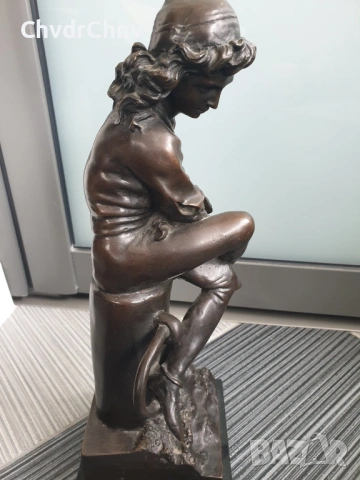 Boverie статуетка 36см-4кг/френска бронзова скулптура/фигура на момче с книга край море, снимка 3 - Статуетки - 54166045