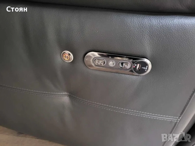 Тъмно сиви кожени дивани тройка и двойка с ел. релакс механизъм, снимка 5 - Дивани и мека мебел - 51954890