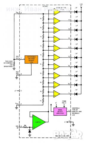 LM3914 - ИС за управление на 10 светодиода, снимка 4 - Друга електроника - 35236556