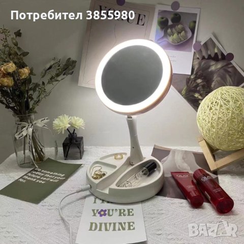 Настолно козметично огледало с LED осветление, снимка 1 - Други - 44668377