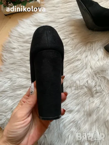 Велурени обувки с дебел ток Shoe aquarium, снимка 3 - Дамски обувки на ток - 48019973