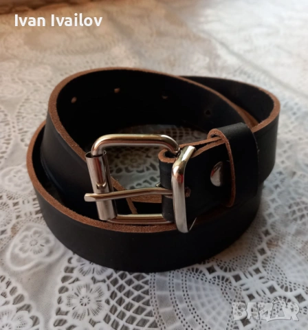 Стилен дамски колан (3 см) – ЕСТЕСТВЕНА КОЖА – Черен с натурален кант