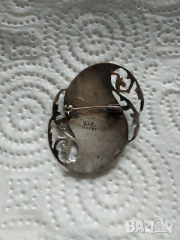 Старинна сребърна брошка емайлирана, снимка 5 - Антикварни и старинни предмети - 30583050