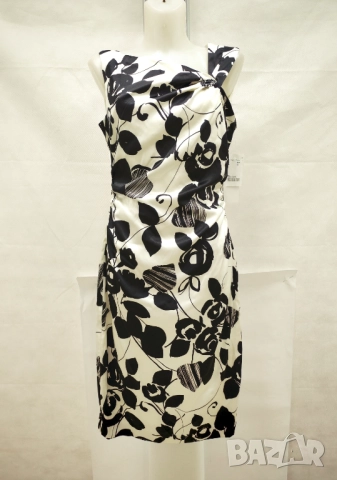 Нова елегантна празнична сатенирана рокля в екрю и черно Maggy London EU 42/L