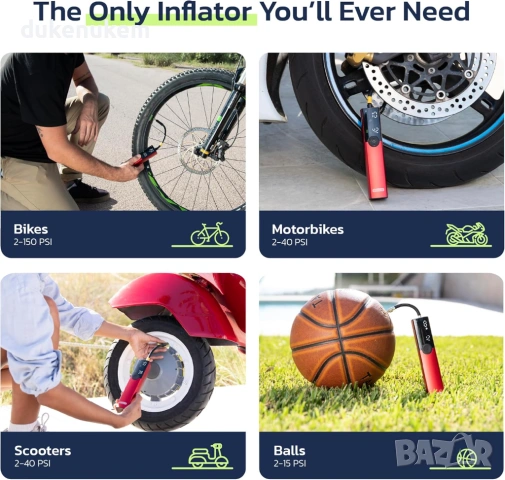 Електрическа помпа за гуми Woowind BP188 150 PSI с авто стоп, LCD дисплей, снимка 5 - Аксесоари за велосипеди - 53039547