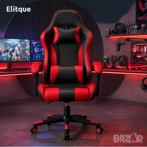 Ергономичен офис и геймърски червен стол – Максимален комфорт за гърба и врата, регулируем, снимка 5 - Столове - 54211932