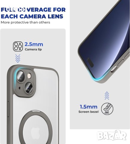 Магнитен калъф за телефон pcgaga за iPhone 15 Plus 6,7" (сив), снимка 6 - Калъфи, кейсове - 42644112