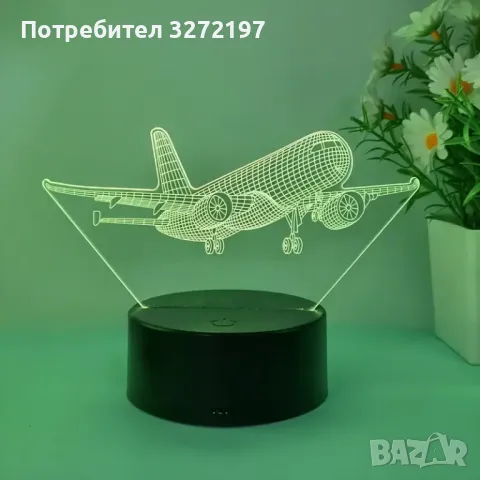 Холограмна 3D LED лампа Пътнически Самолет,RGB Седемцветен Интелигентен Контрол,USB, снимка 6 - Настолни лампи - 49513996