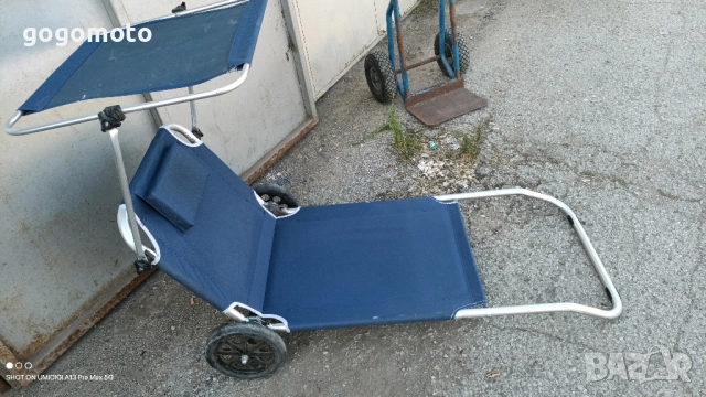 шезлонг на колела + сенник, сгъваем стол за плаж на колела, СИН , снимка 1 - Къмпинг мебели - 41735919