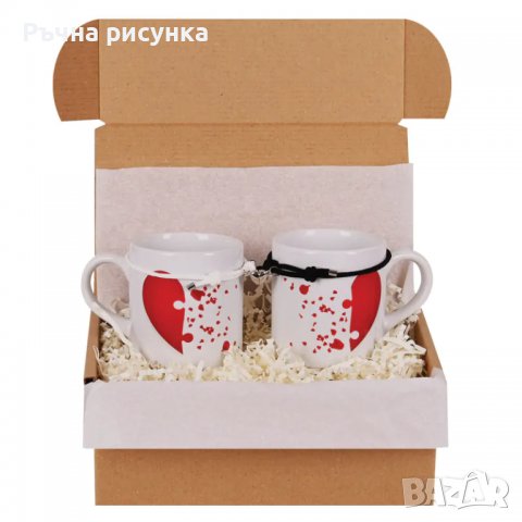 Kомплект "Обичам те!" с две чаши и две гривни с магнит сърце, снимка 2 - Декорация за дома - 39244419