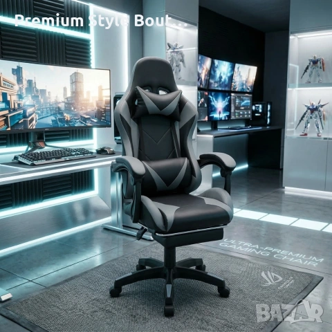 Геймърски стол с релакс механизъм, прибираща се поставка за крака и еко материал, снимка 3 - Столове - 53923301