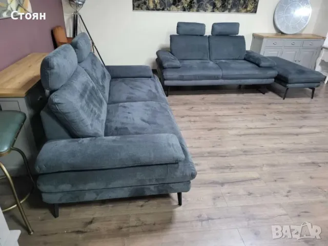 Тъмно сив комплект дивани от плат тройка и двойка "Dieter Knoll", снимка 8 - Дивани и мека мебел - 48307602