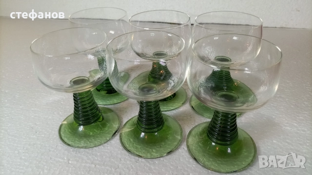 Красиви чаши за концентрат, френски кристал, зелено столче, 6 бр, комплект