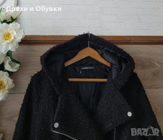 Черно зимно палто с качулка и цип, снимка 4 - Палта, манта - 56225175