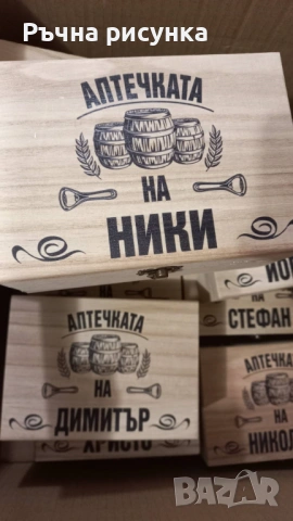 Кутия с шотове - пример "Аптечката на Георги ",Йордан ,Иван ,Христо,Стефан,Трифон ,Димитър и други, снимка 13 - Декорация за дома - 47839866