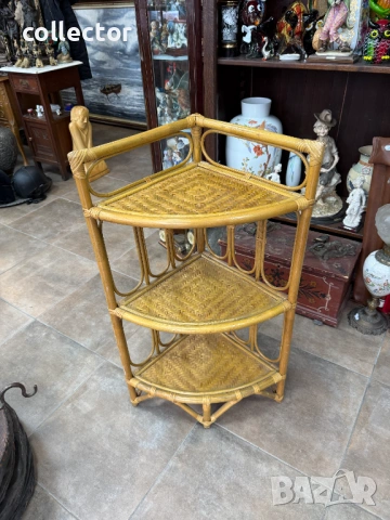 Ъглова етажерка от ратан и бамбук. №7848, снимка 2 - Антикварни и старинни предмети - 53097237