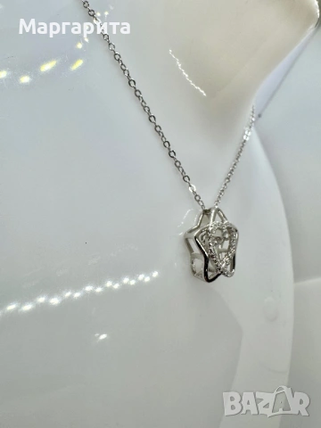 Сребърно колие с мойсанит (диамант) 0.5 катата, снимка 3 - Колиета, медальони, синджири - 53060669