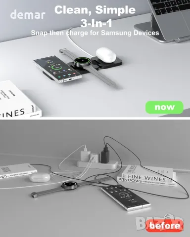 Безжично зарядно устройство KU XIU за Samsung, пътна магнитна 3 в 1 сгъваема станция за зареждане, снимка 5 - Безжични зарядни - 48419049