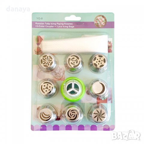 2667 Комплект големи накрайници за пош с адаптор и 3 торбички, снимка 2 - Прибори за хранене, готвене и сервиране - 35484789