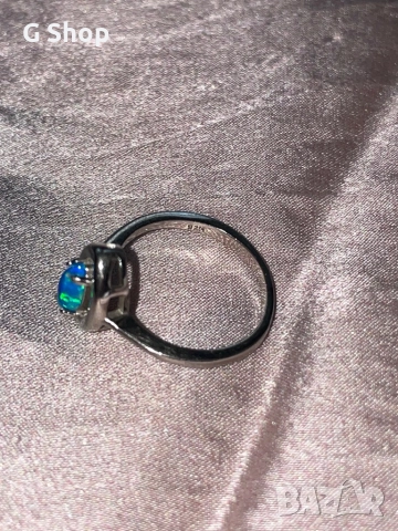 Сребърен пръстен Син опал Австралия, снимка 12 - Пръстени - 52901974