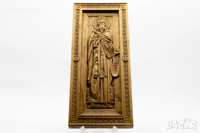 Релефна икона на свети Анатолий от масивен дъб, снимка 4 - Икони - 53224768