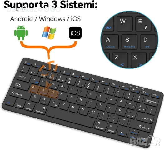 Bluetooth Клавиатура за iPad, Android и Windows – Презареждаема Черна, снимка 4 - Клавиатури и мишки - 53381983