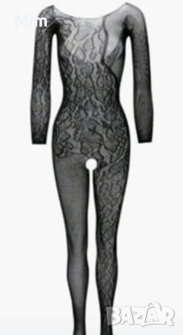 one size Черен еластичен гащеризон дантелена мрежа с отворено дъно , снимка 3 - Гащеризони - 52750076