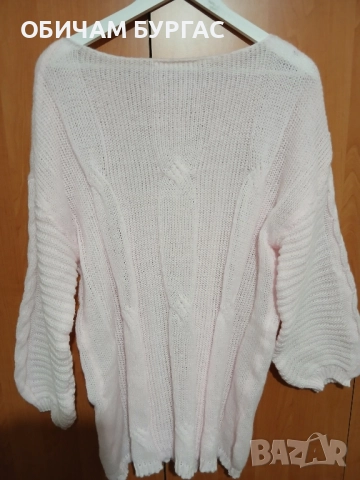 НОВ ДЪЛЪГ ПУЛОВЕР В БЛЕДО РОЗОВО С ЕДРА ПЛЕТКА И ПЛЕТЕНИЦИ, снимка 3 - Блузи с дълъг ръкав и пуловери - 52426528
