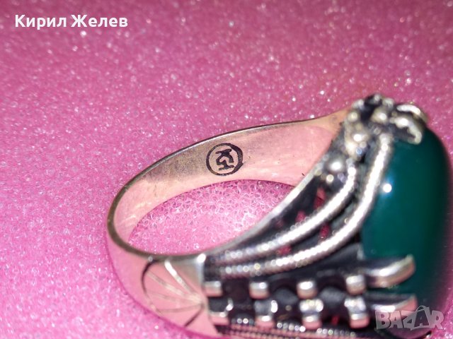 КРАСИВ СКЪПОЦЕНЕН АВТОРСКИ СРЕБЪРЕН ПРЪСТЕН СРЕБРО 925 с ШЛИФОВАН ХРИЗОПРАЗ и ПЕЧАТ на ЮВЕЛИРА 43354, снимка 8 - Пръстени - 44393980