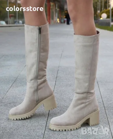 Ботуши на ток - бежов велур - BSW90