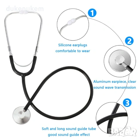 Медицински стетоскоп, класически, едностранен, черен, снимка 4 - Уреди за диагностика - 53228762