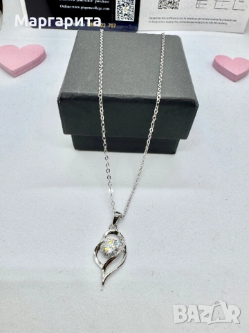 Сребърно колие с мойсанит (диамант) 1 карат, снимка 3 - Колиета, медальони, синджири - 54182718