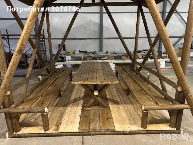 Дървена масивна беседка с пейки и маса , снимка 6 - Градински мебели, декорация  - 54211839