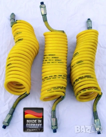 Нови Германски К-ти Спирални МАРКУЧИ за Въздух Ф8x12мм 6 м Шлаух с Накрайници G1/4“ с Пружини БАРТЕР, снимка 2 - Други инструменти - 50604227