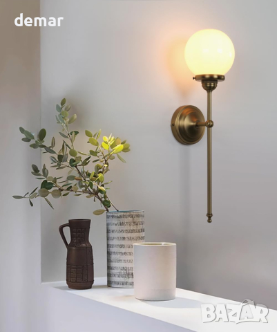 JIMUBEAM индустриална винтидж стенна лампа, бял стъклен глобус, снимка 3 - Лампи за стена - 44531814
