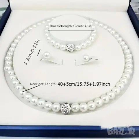 Комплект гривна, обици и колие с перли, снимка 4 - Колиета, медальони, синджири - 48905004