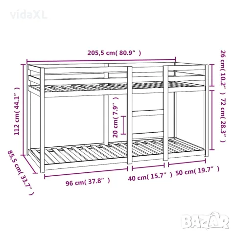 vidaXL Двуетажно легло, бяло, 80x200 см, борово дърво масив, снимка 8 - Спални и легла - 56148051