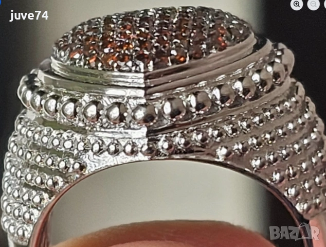 СРЕБЪРЕН ПРЪСТЕН С ЕСТЕСТВЕНИ ЧЕРВЕНИ ДИАМАНТИ  СЕРТИФИКАТ, снимка 4 - Пръстени - 54038967