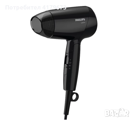 Напълно нов сешоар Philips черен лек сгъващ се удобен  