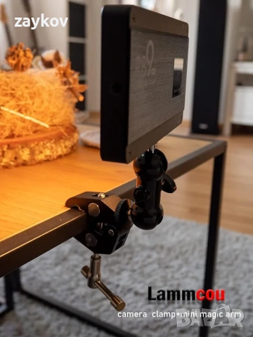 Двоен сферичен монтаж за монитор Lammcou Camera + Super Clamp Mount + Hotshoe 1/4", снимка 3 - Друга електроника - 53099775