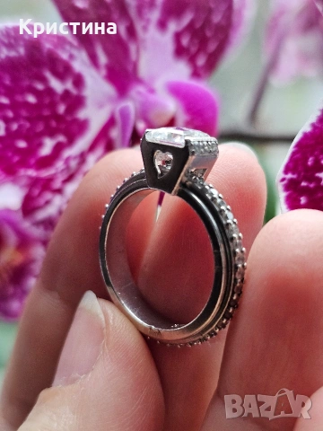 Нов красив сребърен пръстен с циркони, снимка 3 - Пръстени - 53232449