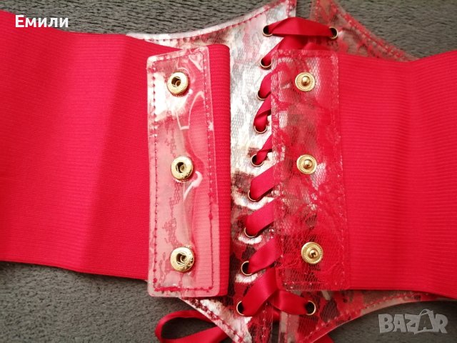 Червен дантелен корсет колан за талия със сатенени връзки , снимка 8 - Корсети, бюстиета, топове - 42050632