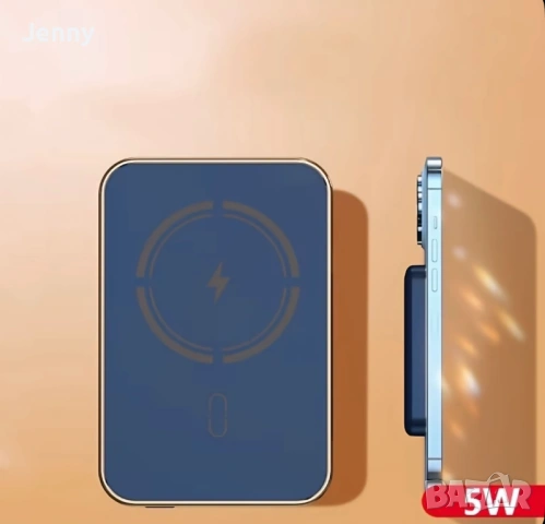 Външна батерия - зарежда iPhone без кабел, лепи се магнитно за телефона (5000 mAh), снимка 4 - Външни батерии - 53072984