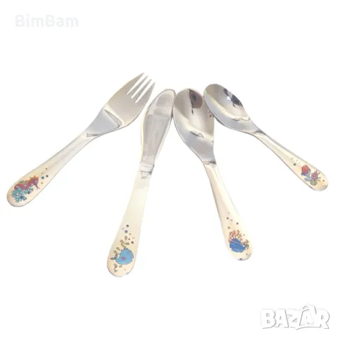 Комплект детски прибори за хранене JUSTINUS - с морски животни / 4 броя, снимка 3 - Прибори за хранене, готвене и сервиране - 47266187