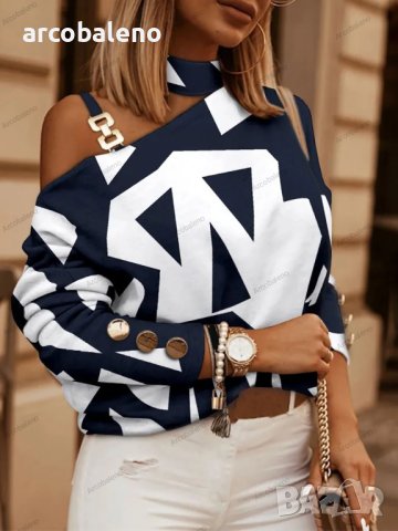 Модна дамска блуза с  щампа с геометрични шарки с дълъг ръкав, 4цвята - 023, снимка 9 - Блузи с дълъг ръкав и пуловери - 42127103