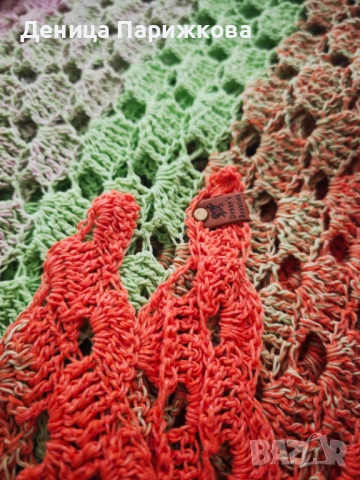 Ръчно плетен триъгълен шал „Нежен полъх“ – ажурна плетка с две лица (УНИКАТ), снимка 4 - Шалове - 52625080