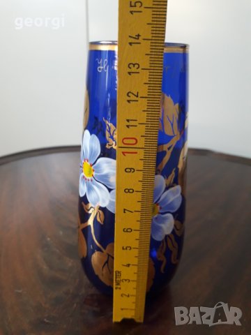 Стъклена цветна ваза с позлата , снимка 6 - Колекции - 31761666