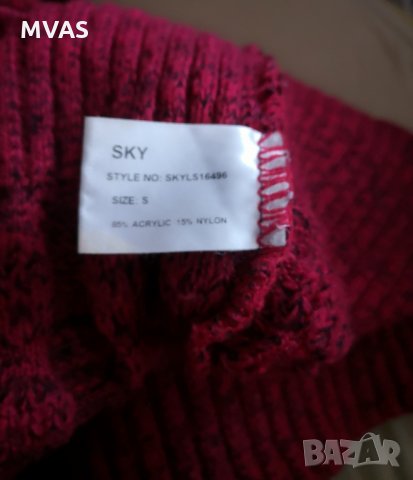 Дълъг пуловер рокля с яка червен S размер, снимка 3 - Блузи с дълъг ръкав и пуловери - 30980819